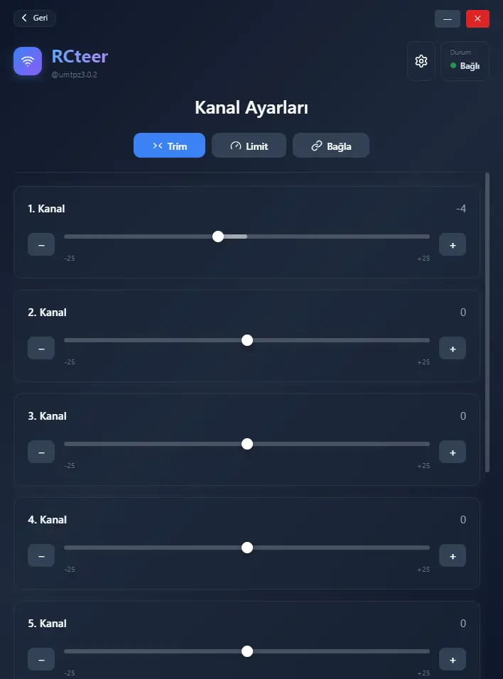 RCteer® yapılandırma: trim, limit, kanal ayarları